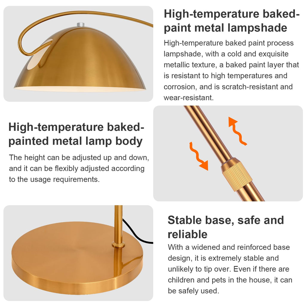 Gold Brass Large Arc Floor lamp with 20W Remote Control Bulb