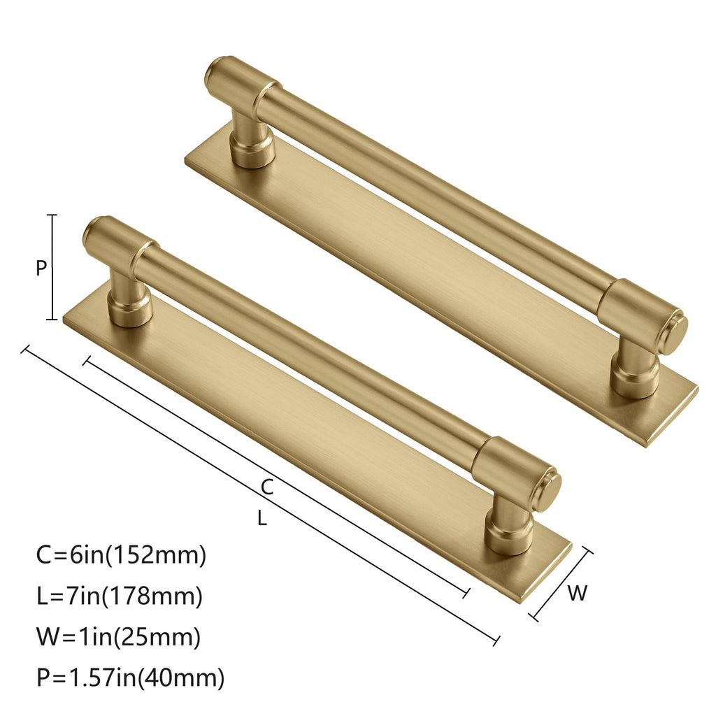5 Pack 6 Inch(152 mm Center to Center Brushed Gold Cabinet Pull Backplate with Base Plate Zinc Solid Brushed Brass