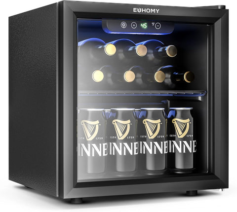 12 Bottle 48 Can Mini Fridge Cooler, 1.3 Cu.Ft Beverage Refrigerator Glass Door 