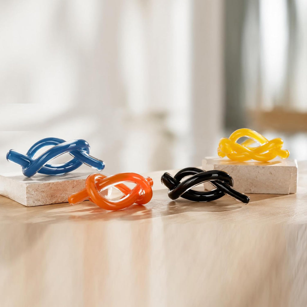 Hand Blown Glass Knot Art Sculpture, Blown Glass Art Decorative Object Decor, Single Hand-Blown Accent, Shelf