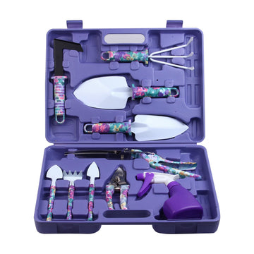 Garden Tools Set, 10 Pieces Gardening Tools with Floral Print, Ergonomic Handle Trowel Rake Weeder Pruner Shears