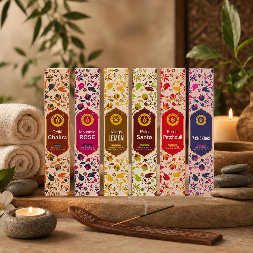 Incense Sticks Gift Pack - 6 Fragrances x 20 Sticks Each, Hand Rolled Insents with Incense Holder - Tangy Lemon - Set of 120