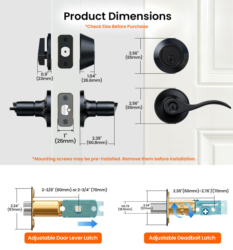 Keyed Alike Exterior Door Handle Lock Set with Deadbolt, Matte Black