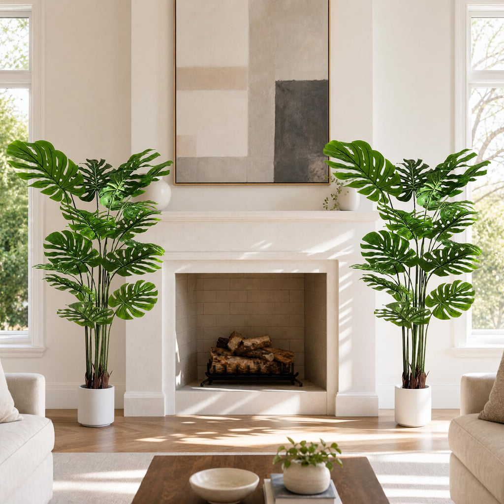 Artificial Monstera Deliciosa Plant 5.2 ft Tall Fake Floor Plants, 2 Pack