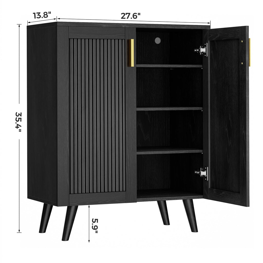 Fluted Shoe Cabinet with Doors, 4-Tier Entryway Shoe Storage