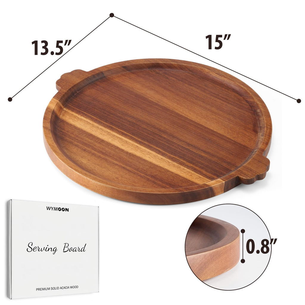 Charcuterie Board 13'' Wood Serving Platter Round Ottoman Coffee Table Tray