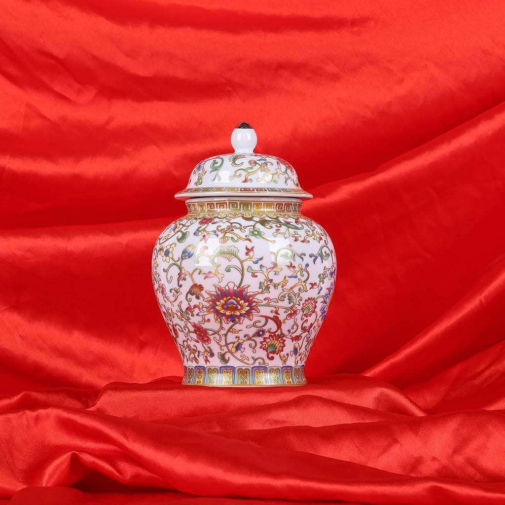 Enamel Ginger Jar with Lid 7.72"H,Handmade Chinoiserie Ginger Jar, Ceramic Vase Decor, Decorative Jar, Black or White