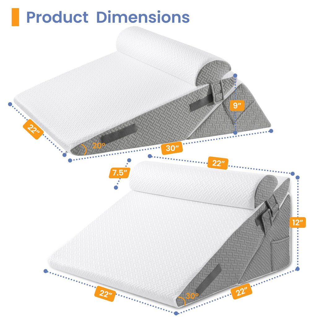 Adjustable Wedge Pillow Set for After Surgery, Dark Grey & White