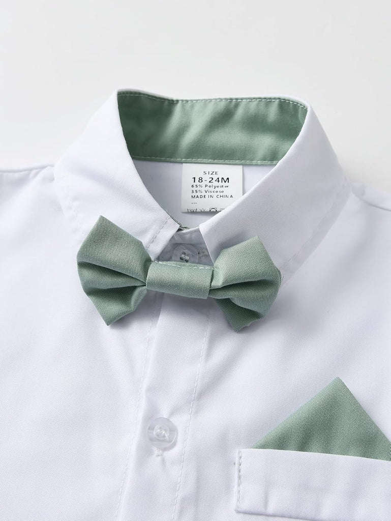 Baby Boys Pants Sets, Infant Long Sleeve Shirt + Pants + Bow Tie + Suspenders Outfits