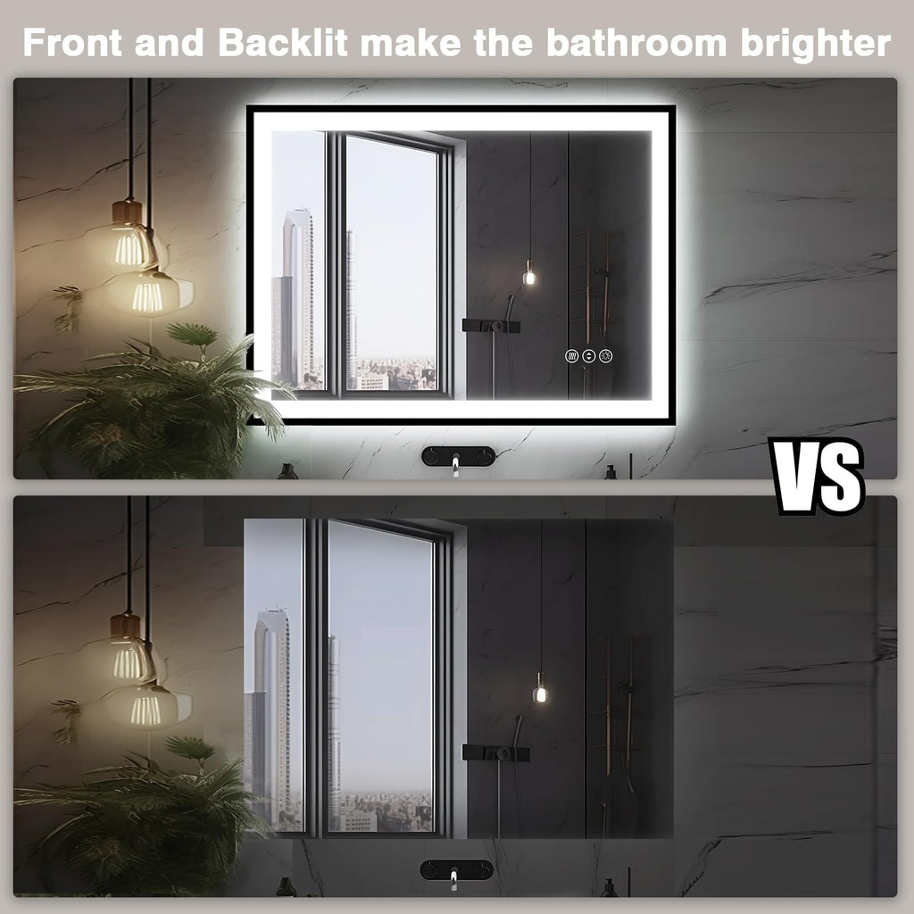 40x24 LED Bathroom Mirror - Black Aluminum Framed