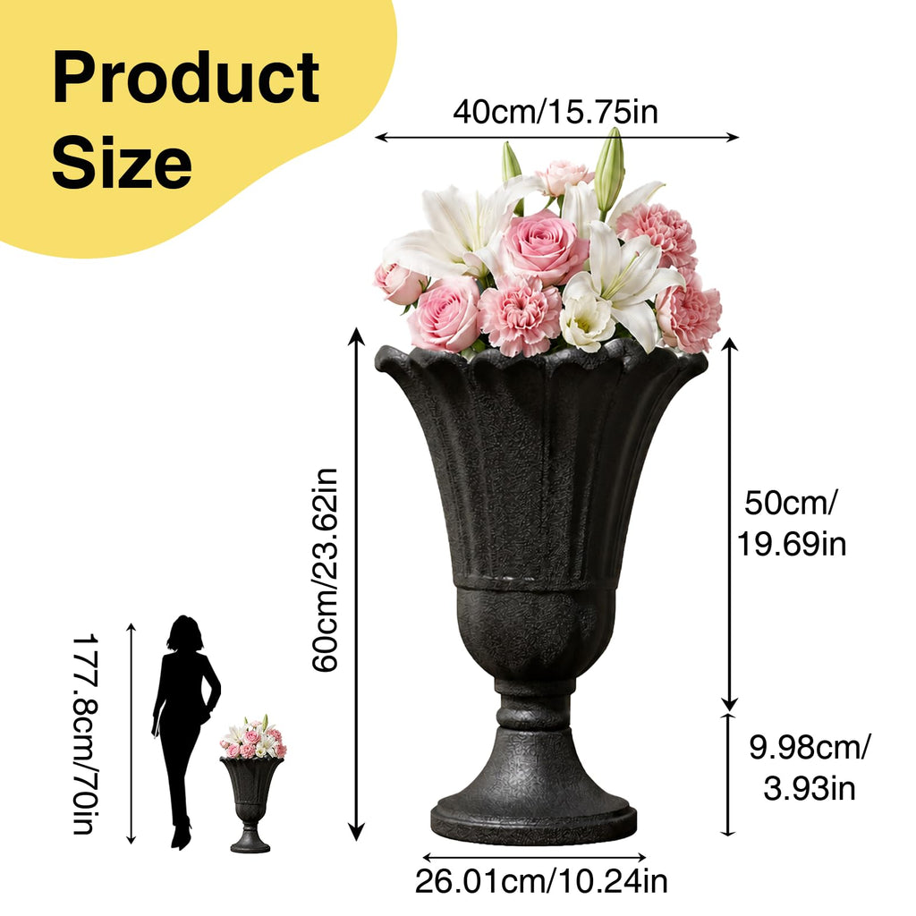 24" Tall Urn Planters for Outdoor Plants Set of 2 - Black Petal