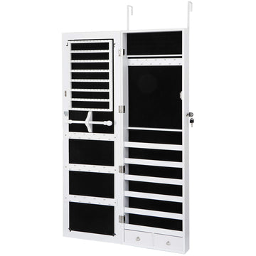 Mirror Jewelry Cabinet Lockable Wall/Door Mounted Mirrored Jewelry Armoire Bedroom Living Room Cosmetic Storage