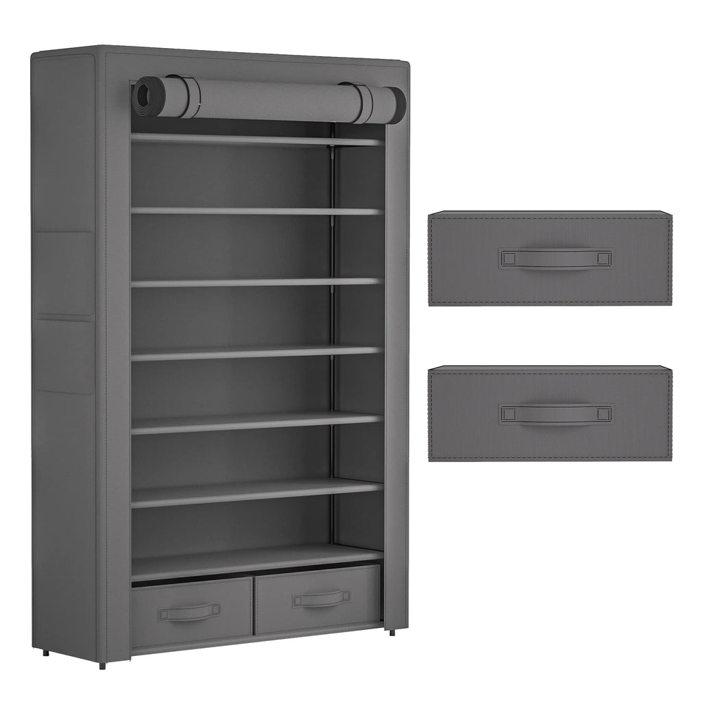Shoe Rack Dustproof Sturdy 8Tier Tall Large Storage with Side Pocket