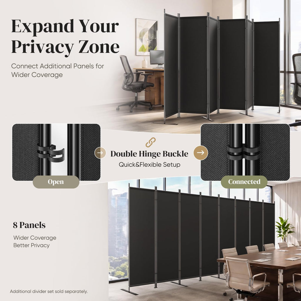 6 Panel Room Divider 6FT Tall Folding Privacy Screen, Black
