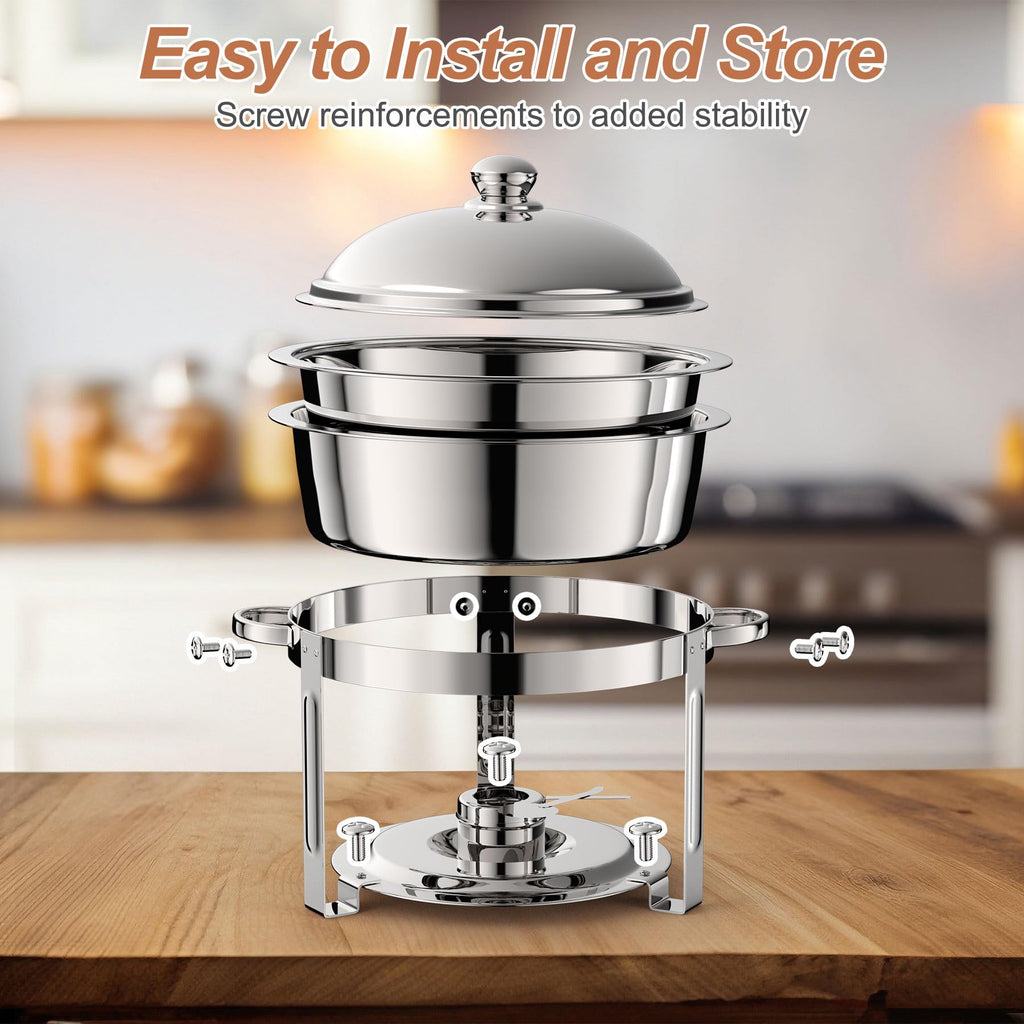 2 Pack 8QT Round Chafing Dish for Buffet Set with Lids, Silver