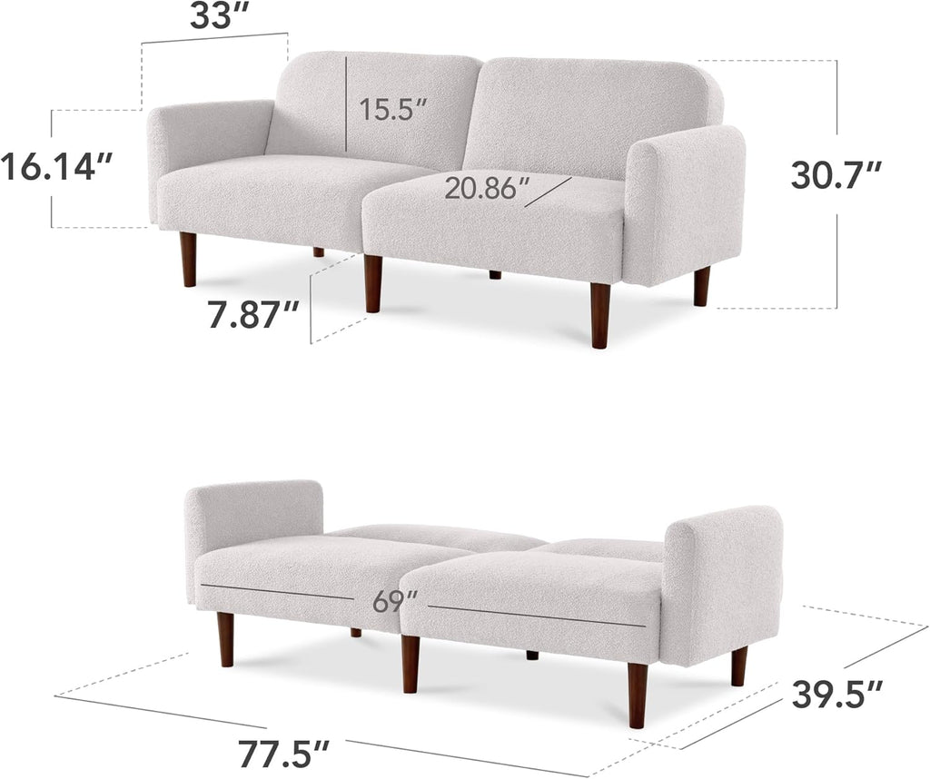 Best Choice Products 77" Mid Century Modern Boucle Loveseat Sofa, Couch, Convertible Sofa Sleeper Bed w/Real Wood