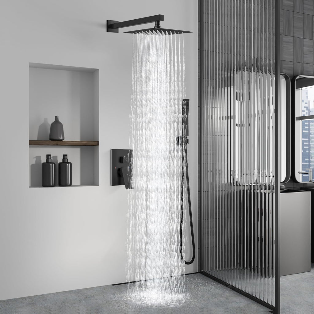 Shower Faucet Set with Handheld Matte Black 8 Inch Head