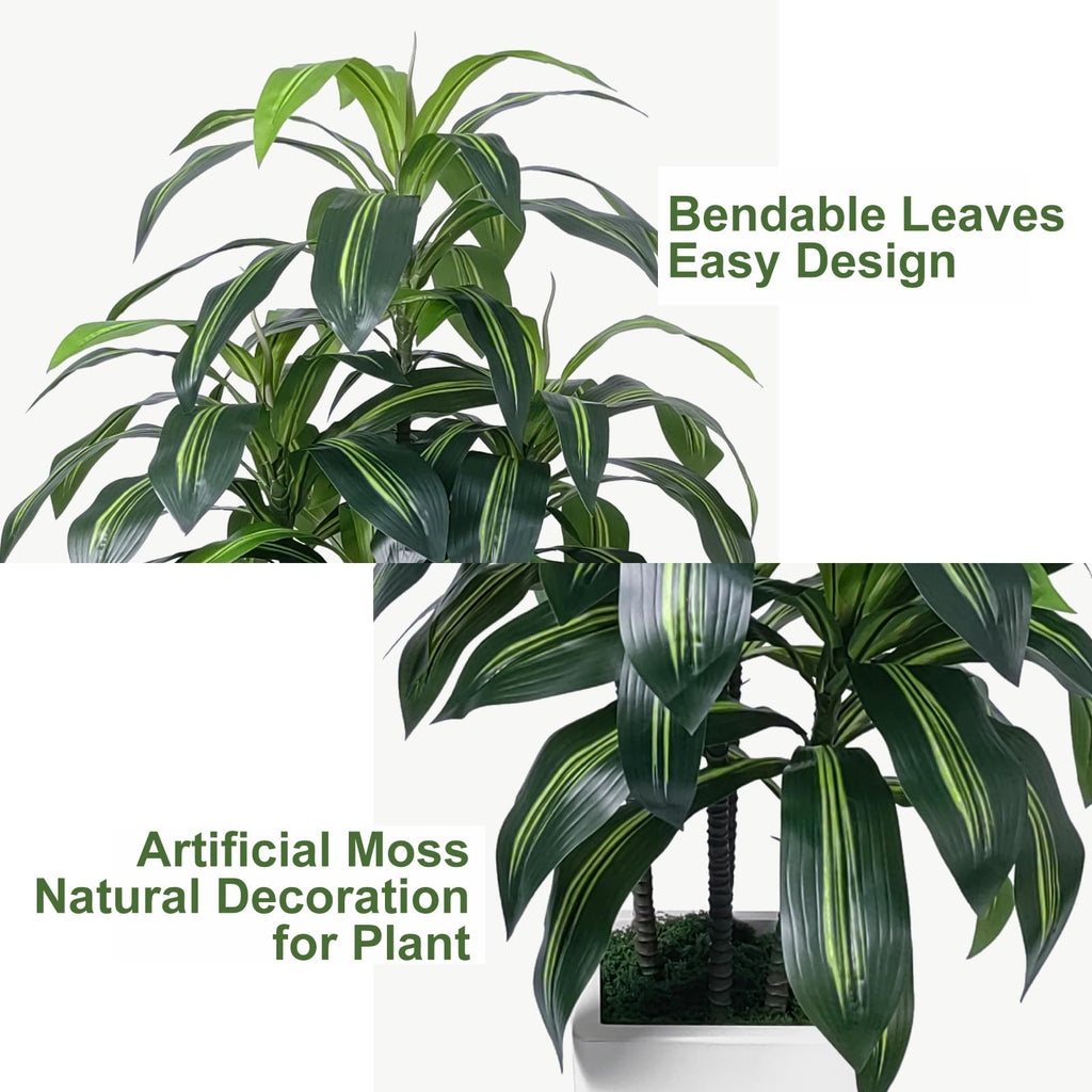 7FT Artificial Dracaena Tree, Fake Tree Indoor with White Tall Planter, Tall Artificial Plants Indoor, Artificial Silk