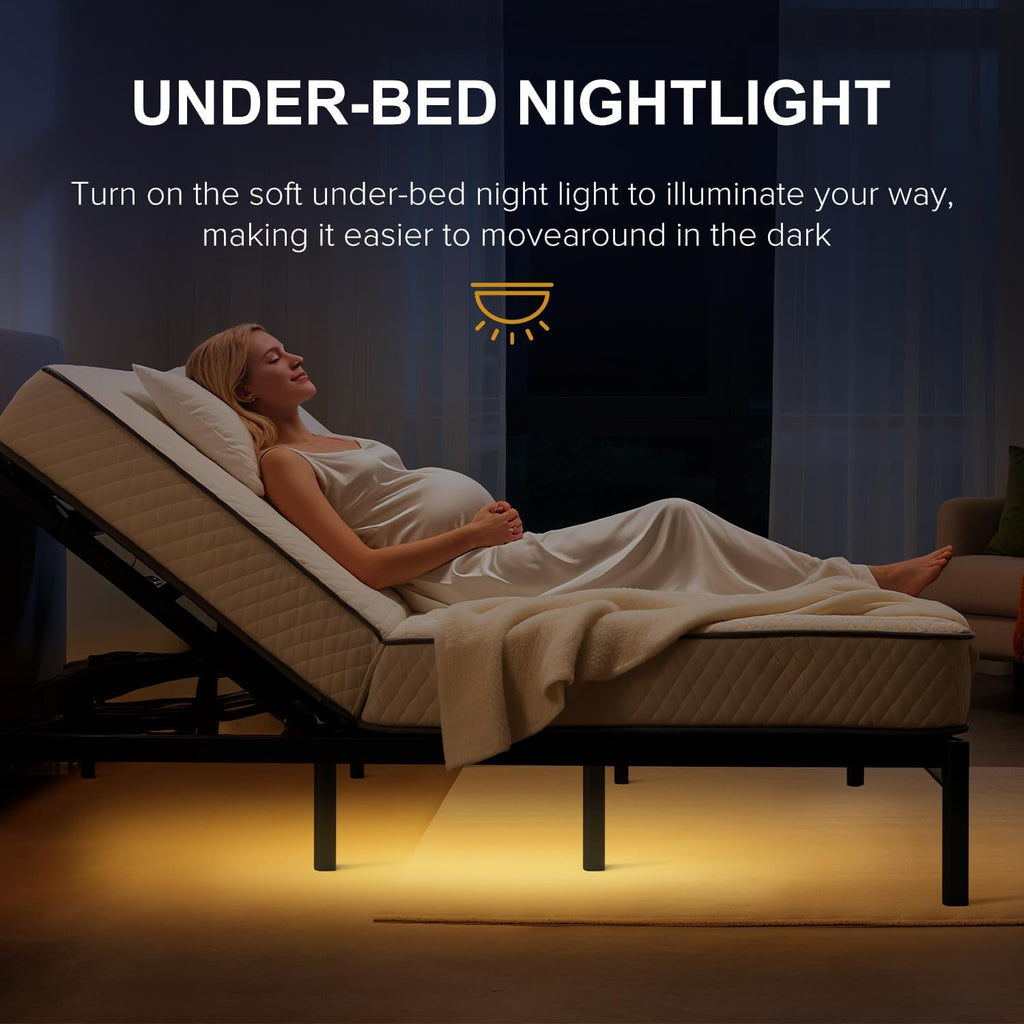 Ergonomic Queen Size Adjustable Bed Base, Metal Bed Frame Adjustable Head & Foot Incline, Zero Gravity Electric Bed