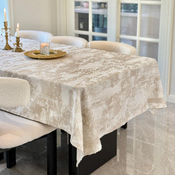 French Rectangle Tablecloth 70 x 108 Inch, Beige Jacquard Spillproof Waterproof Table Cloth, Polyester Cotton