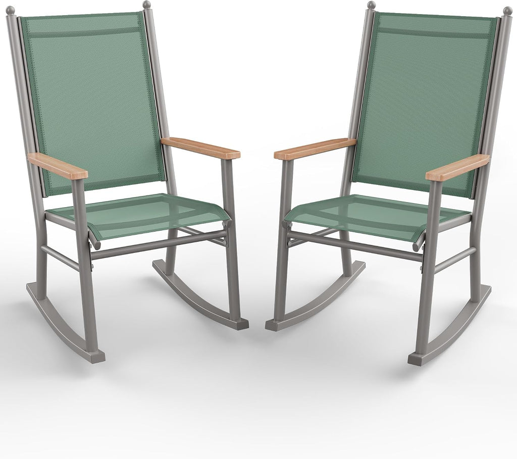 2 Pcs Outdoor Rocking Chairs Set,Upgraded High Back Patio Rocking Chairs Set,Breathable Textilene Fabric Rocking