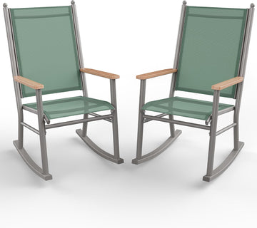 2 Pcs Outdoor Rocking Chairs Set,Upgraded High Back Patio Rocking Chairs Set,Breathable Textilene Fabric Rocking