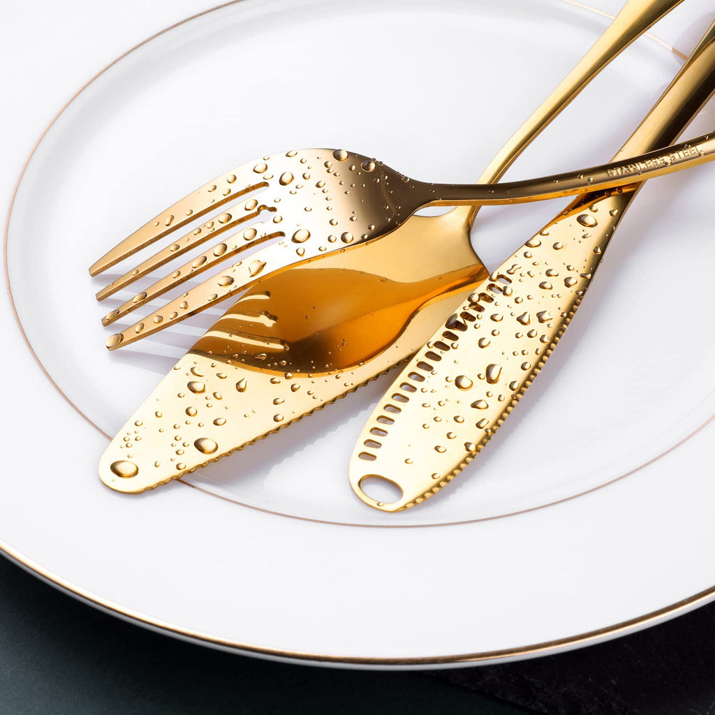 Gold Serving Utensils, 15-Piece Stainless Steel Gold Serving Utensils Set Include Serving Spoons, Slotted Serving