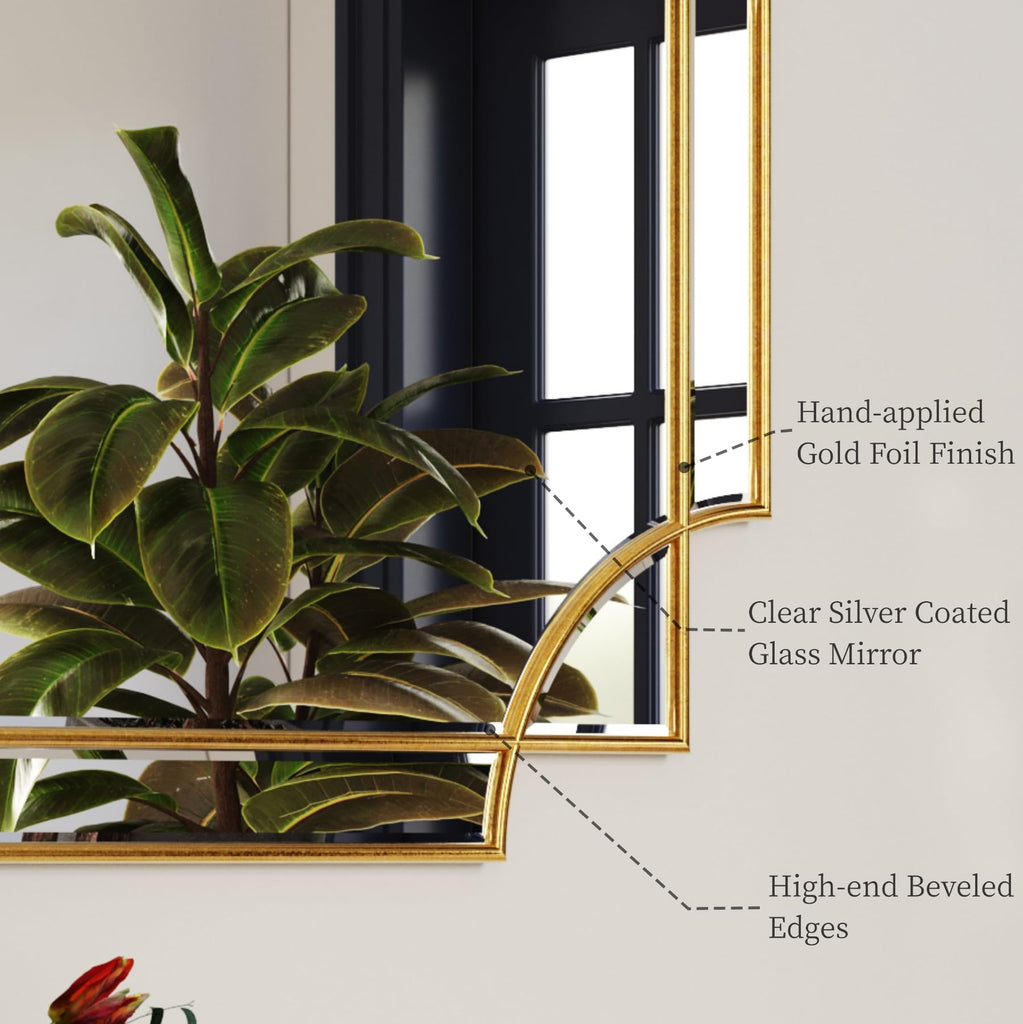 24"x48" Gold Foil Scalloped Edge Decorative Vanity Wall Mirror