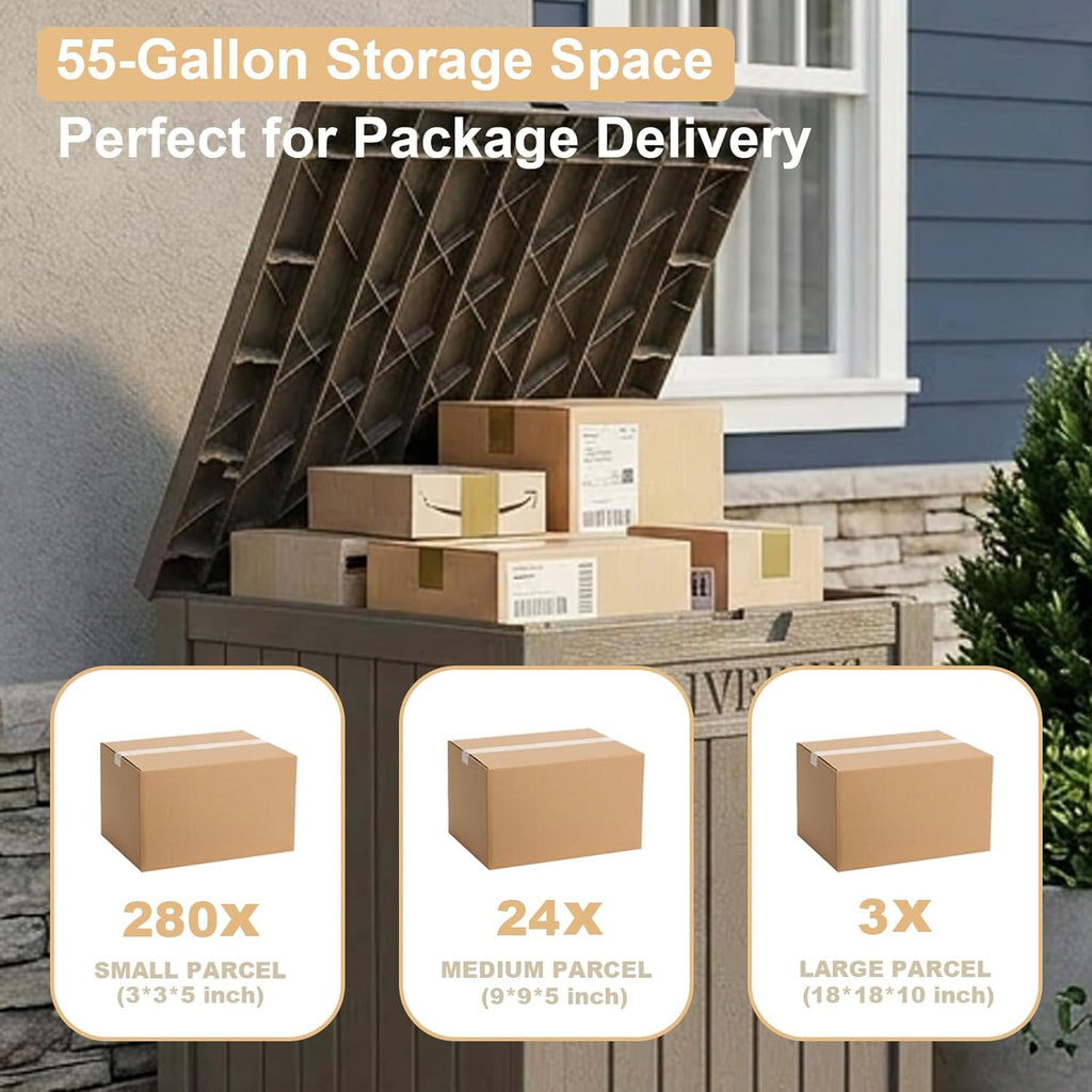 Package Delivery Box 55 Gallon with Lockable Secure,Outdoor Package Drop Container Waterproof Patio and Curbside(Grey)