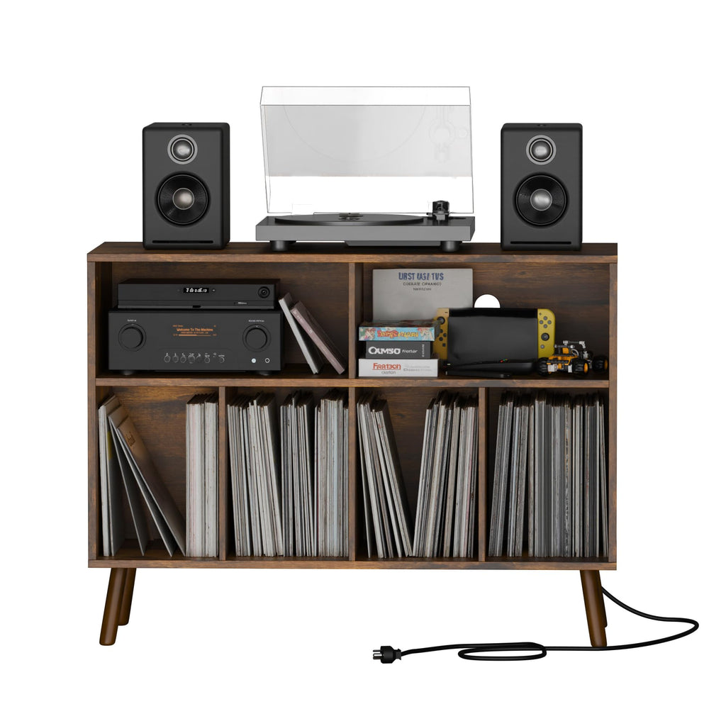 Record Player Stand with Vinyl Storage Cabinet, Wood Turntable Table Open Shelf Holder Up to 350 Albums Cube Storage
