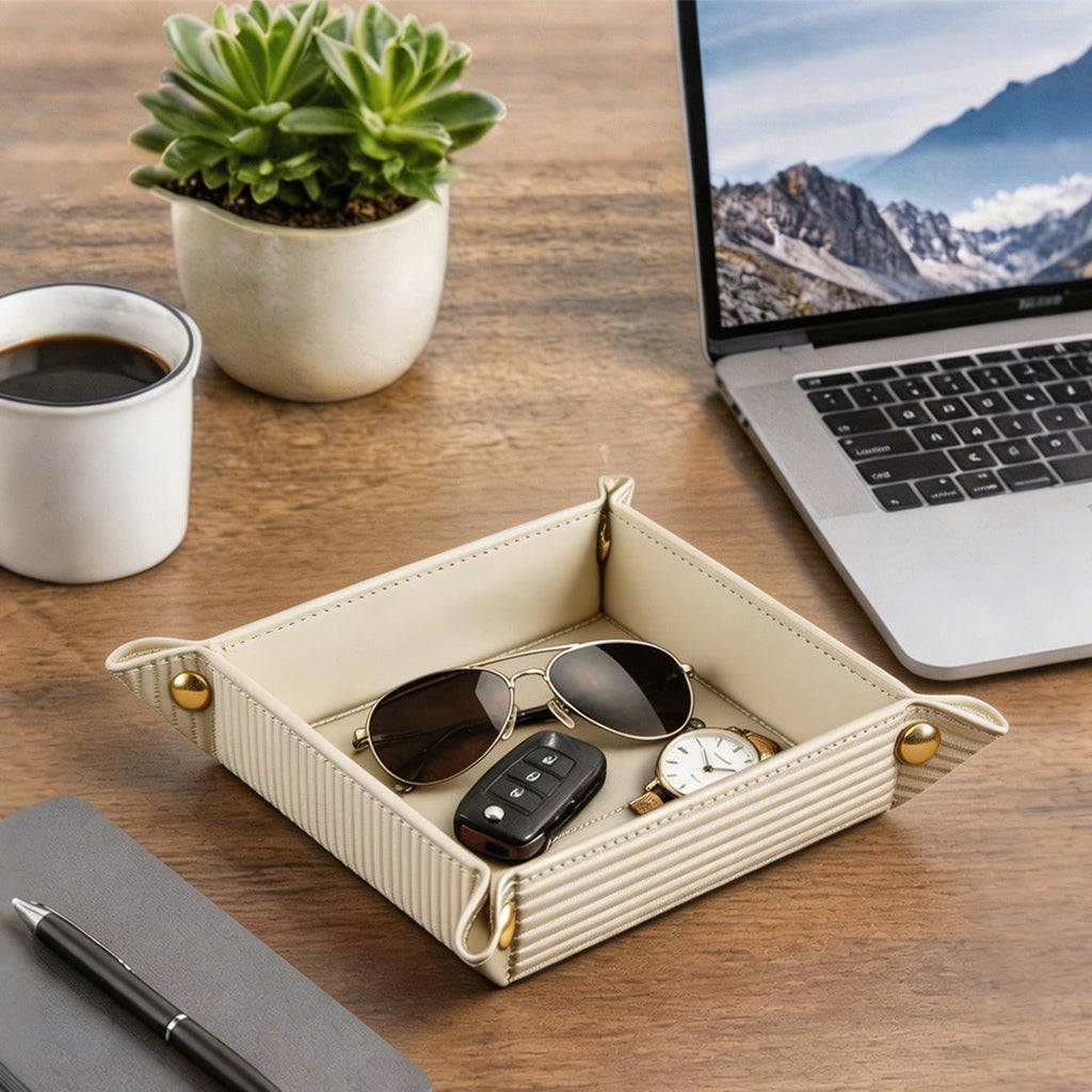 Travel Valet Tray,Foldable PU Leather Catchall Tray,Coin Bowl Dish