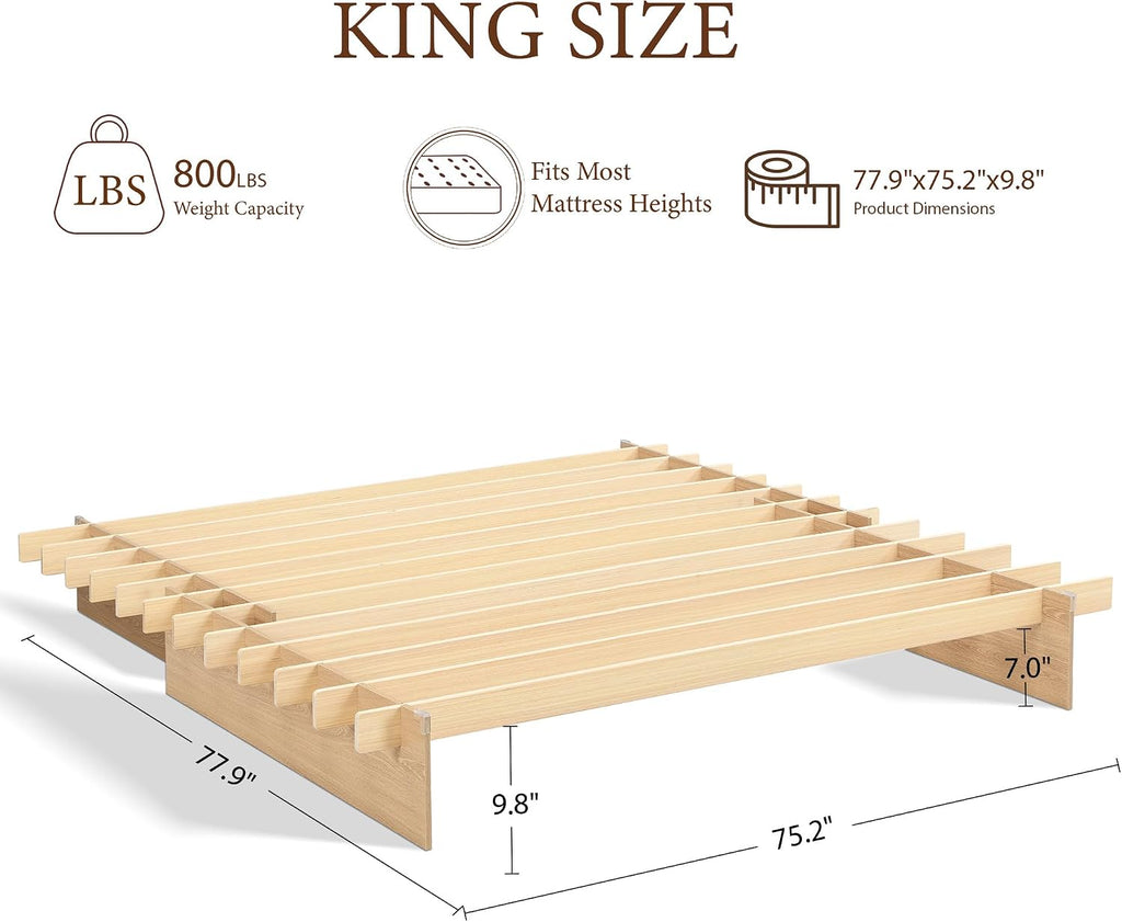 Wood Platform Bed Frame, Japanese Joinery Tool‐Free Bed Frame