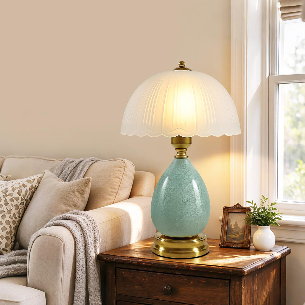 16" Vintage Ceramic Table Lamp, Green Chinoiserie Lamp