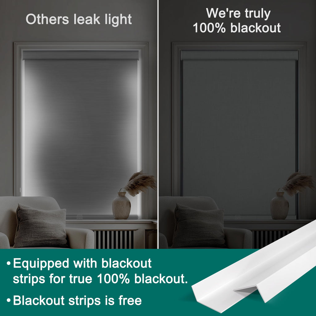 Cordless Blackout Roller Shades, Linen Fabric.White.
