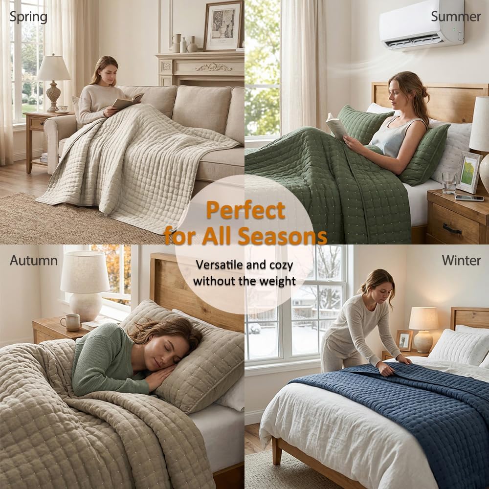 Beige Queen Quilts Bedding Sets with 2 Pillow Shams, Neutral Lightweight Soft Bedspread Coverlet, Quilted Blanket