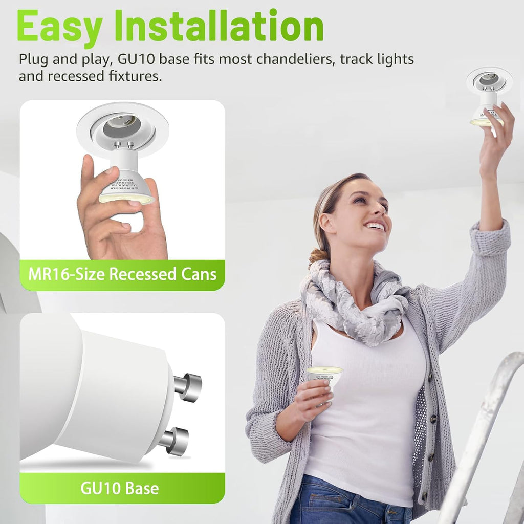 10 Pack GU10 Led Bulb 6W Equivalent 50W, MR16 Led Bulb 3000K Soft White Light Bulbs, 650 Lumens, Non-Dimmable, GU10