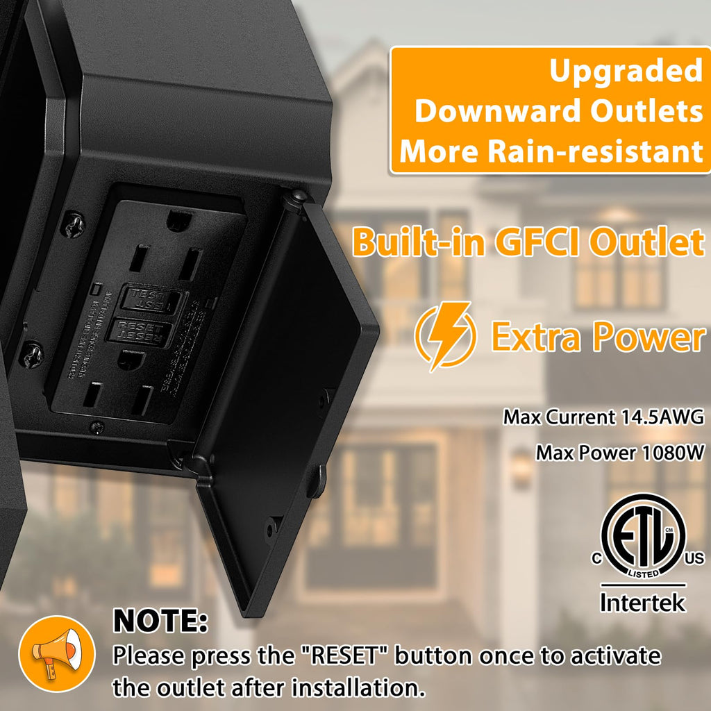 Porch Lights with GFCI Outlet, Dusk to Dawn Outdoor Wall Sconce Black