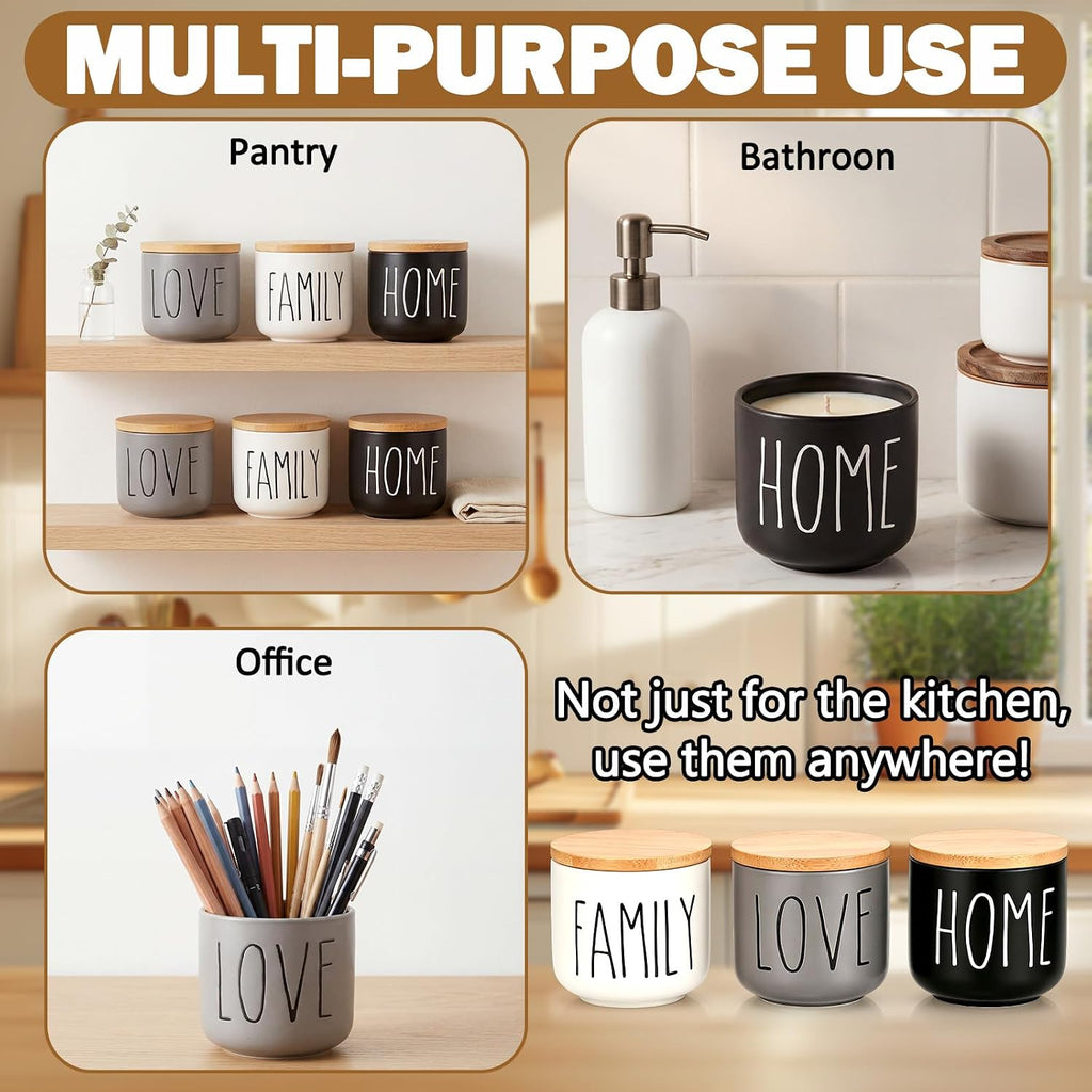 Ceramic Jar Set Kitchen Canister with Airtight Lids 8.7 oz - Set of 3