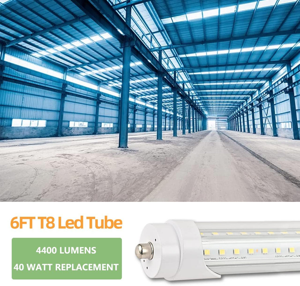 6FT T8 LED Tube Light Bulbs 40W Single pin Fa8 Cap 6000K Daylight with Ultra Bright Dual-Row LEDs,6 Foot T10