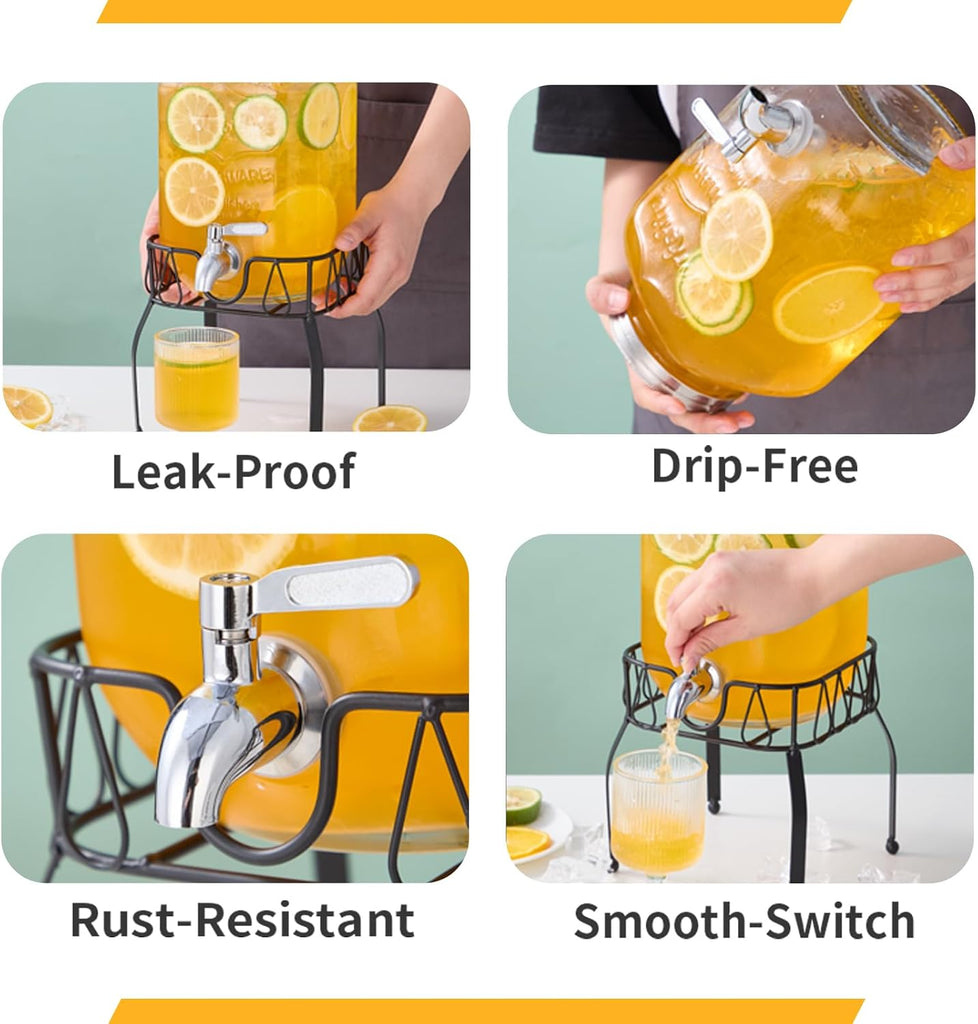 1 Gallon with Stand, Stainless Steel Spigot and Lid, for Parties, Drink Dispensers with Lids for Lemonade Sun Tea