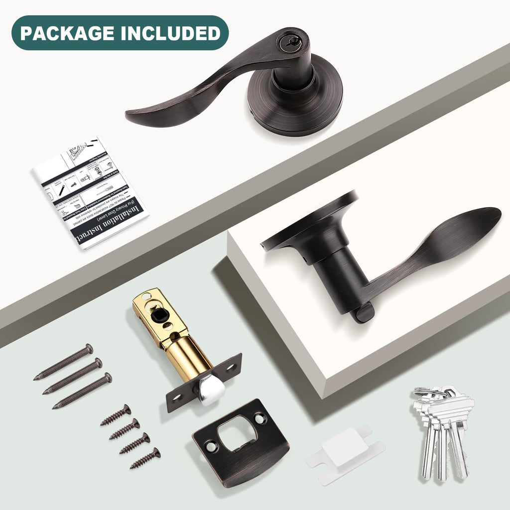 Entry Door Handles with Lock and Same Keys, Oil Rubbed Bronze Keyed Aliked Entry Door Lock Sets for Exterior &