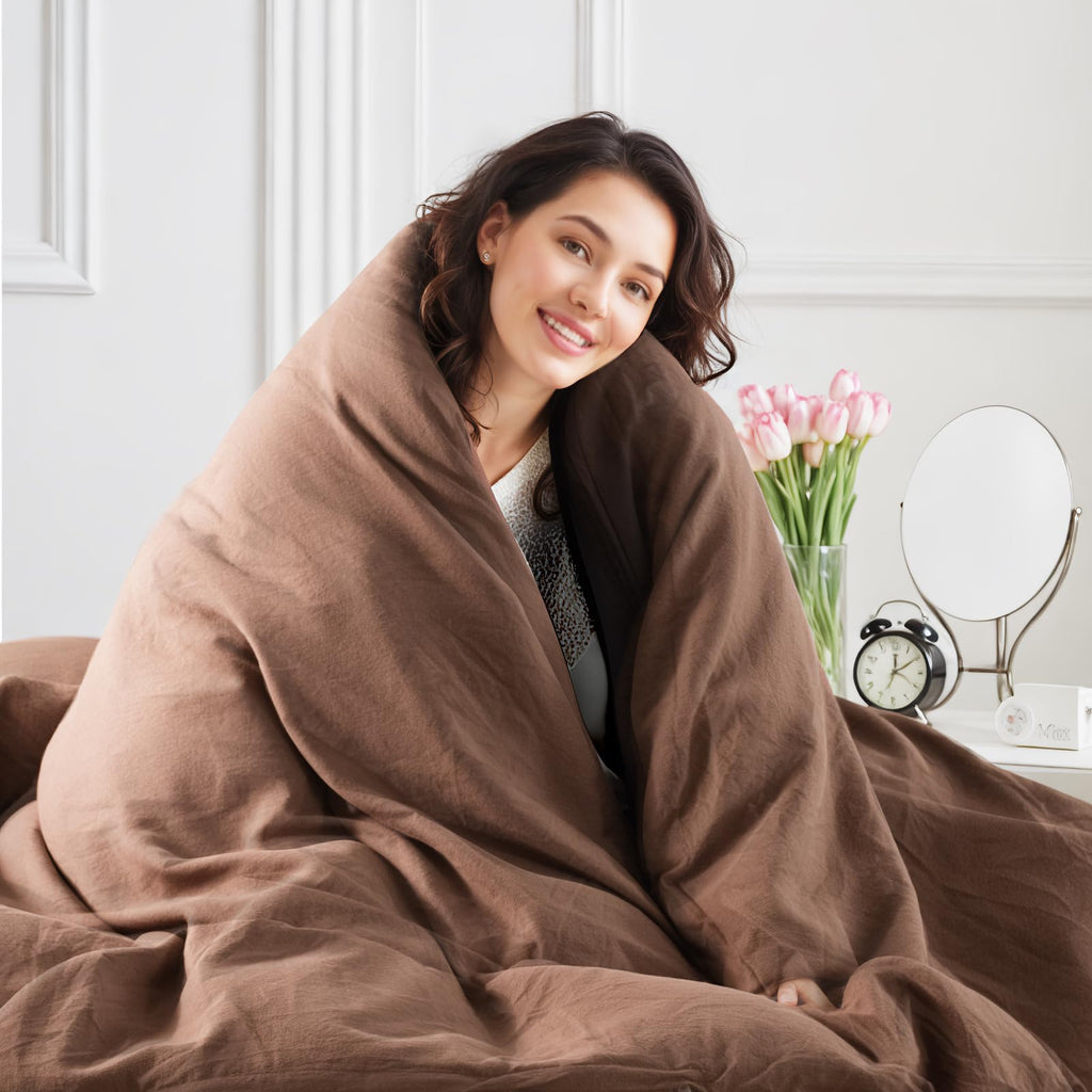 Duvet Cover Set Queen Size Linen Textured Organic Natural 100% Washed Cotton Duvet Cover Mocha Brown 3 Pieces Bedding