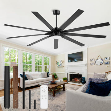 84-Inch Large Ceiling Fan with LED Light, 9-Blade Industrial Fan for High Ceilings, Quiet DC Motor with Remote