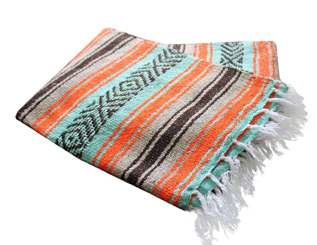 Classic Mexican Blanket, Large Authentic Woven Falsa Throw (70"x50"), Artisan Southwest Décor for Beach, Yoga