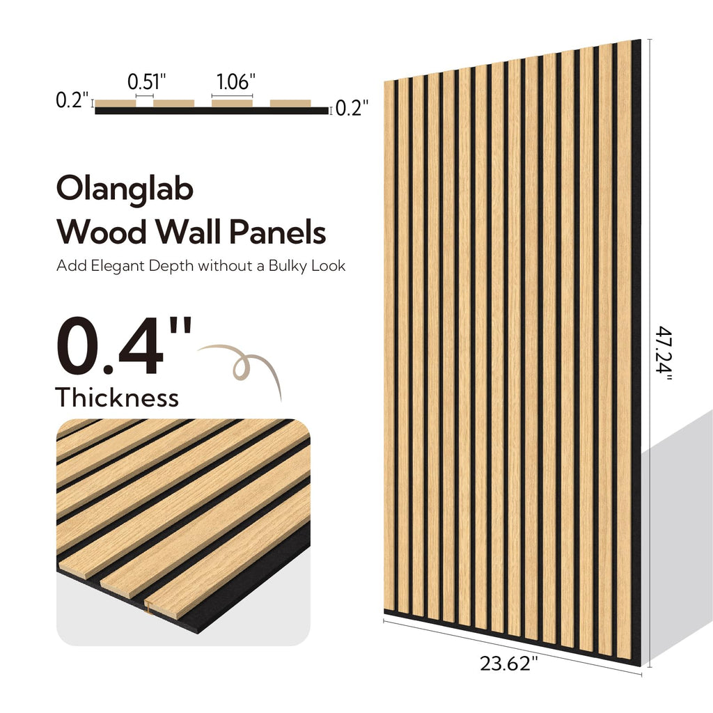 Wood Slat Wall Panels 4 Pack, Acoustic Wall Panels, 47.24'' x 23.62" Each 3D Wall Panels for Interior Wall Decor