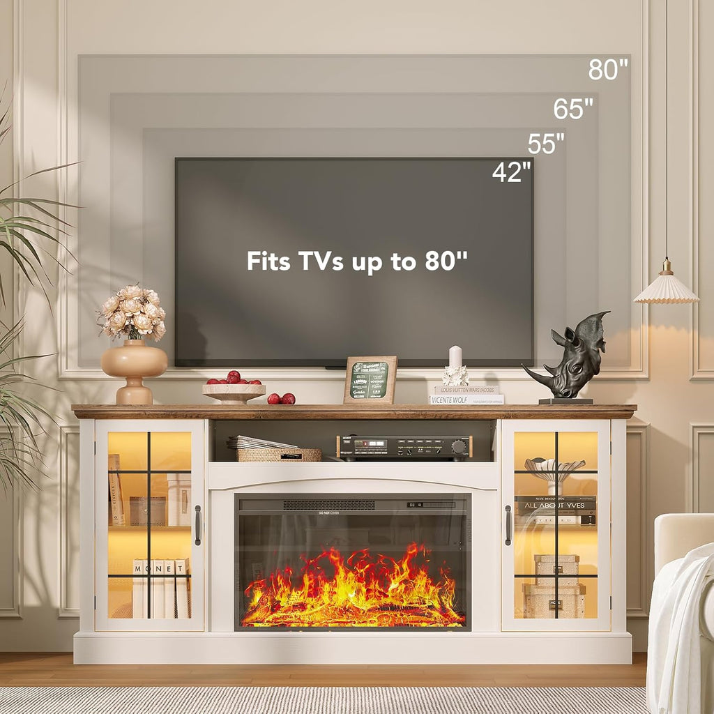 2-in-1 Multifunctional Fireplace TV Stand with 30" Removable Electric Fireplace, 70" Farmhouse Entertainment Center