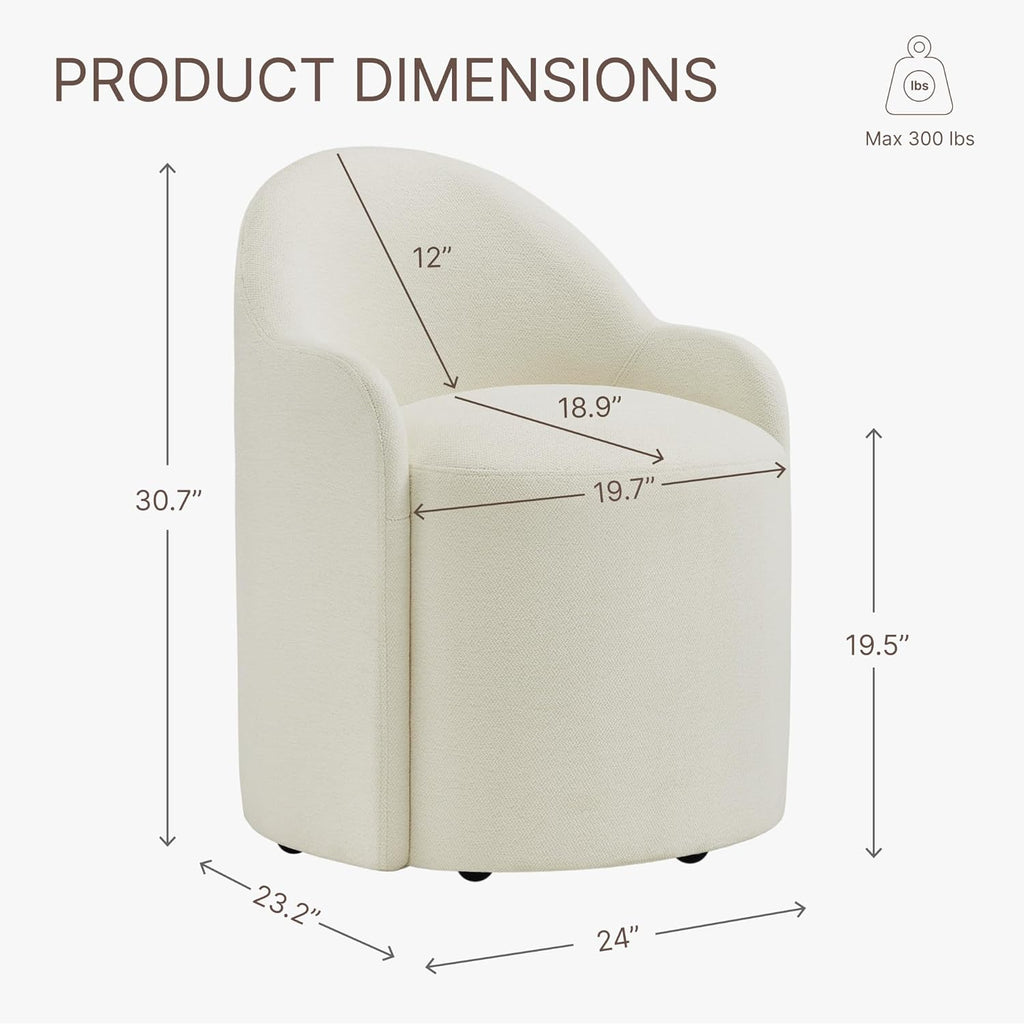Upholstered Dining Chairs with Casters, No Assembly Modern Dining Room Chairs Accent Vanity Chair with 5 Wheels &