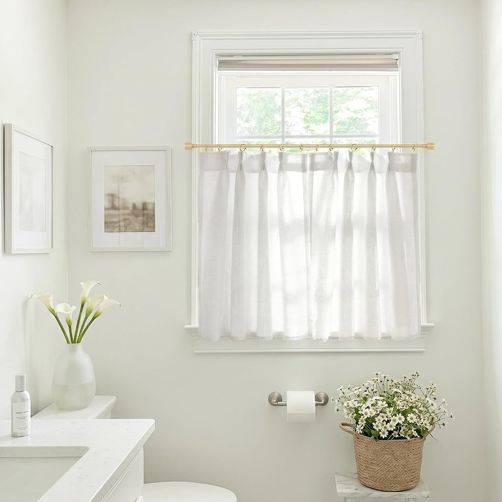 Cafe Curtains, Pinch Pleat Linen Sheer Small Half Curtains for Windows - Set of 2