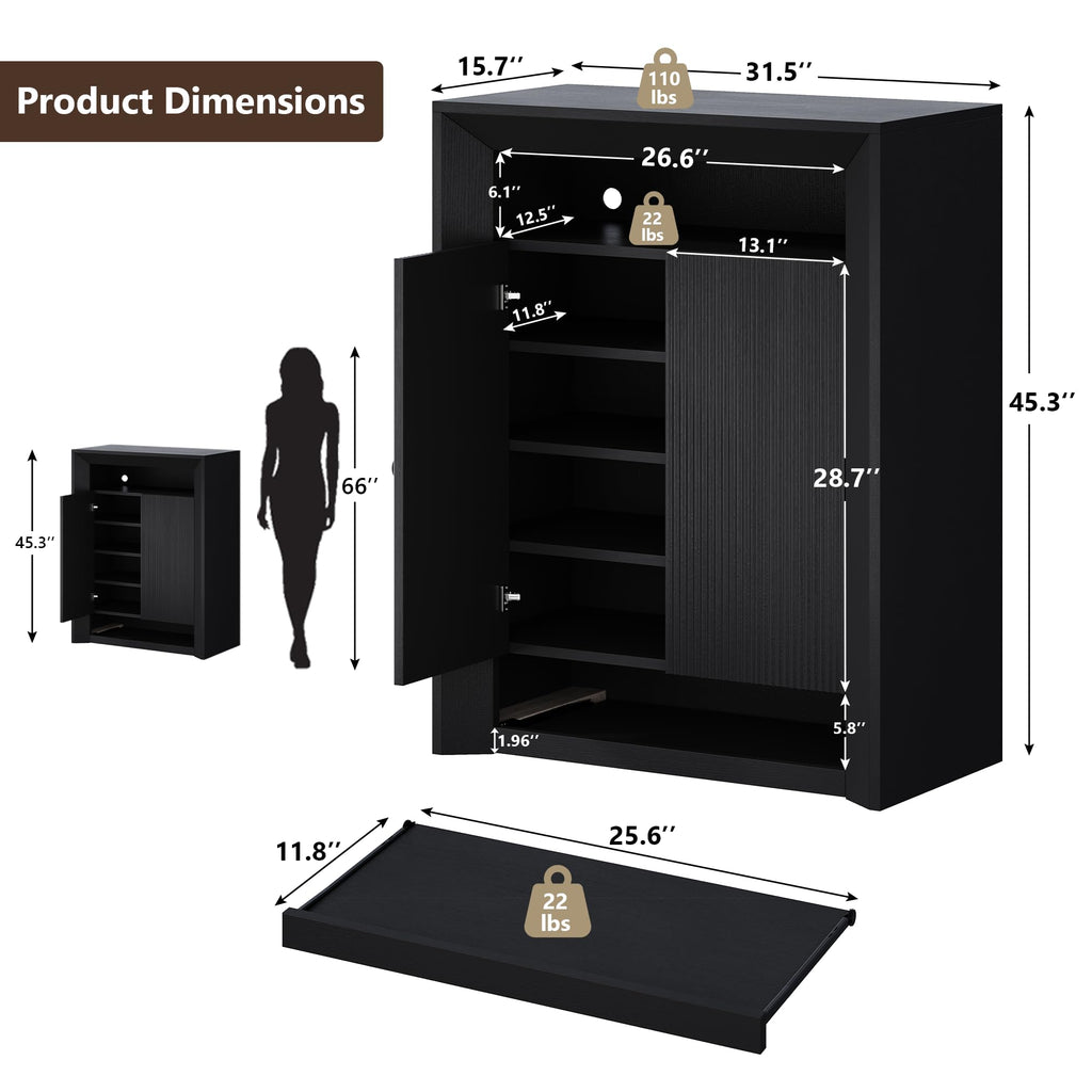 LED Shoe Cabinet w/App & Music Sync, Modern Shoe Storage Rack with Adjustable Shelves & Pull-Out Drawer, Entryway
