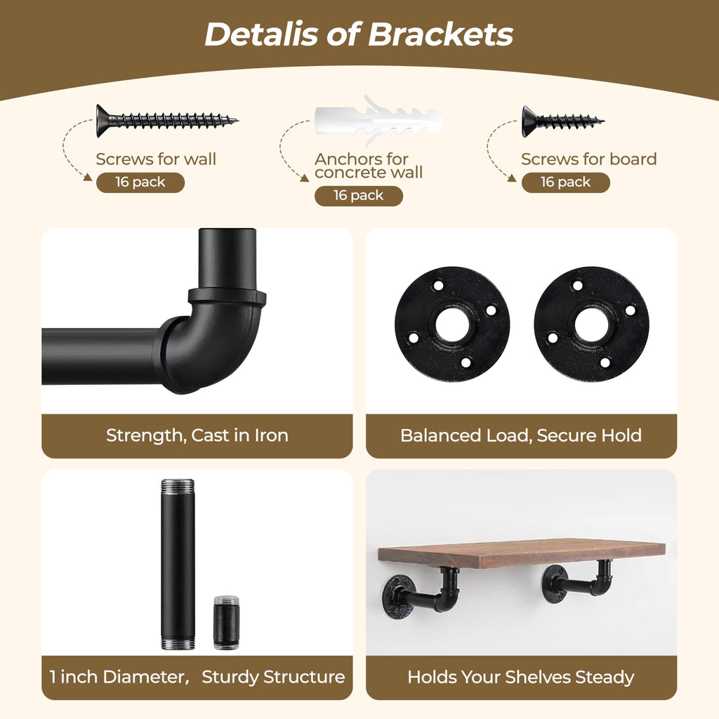 Industrial L Pipe Shelf Brackets for 10-20 in Depth Wood,9.4In 4 Pack